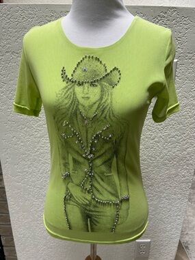 Fox Fire stretchy sheer top with cowgirl print